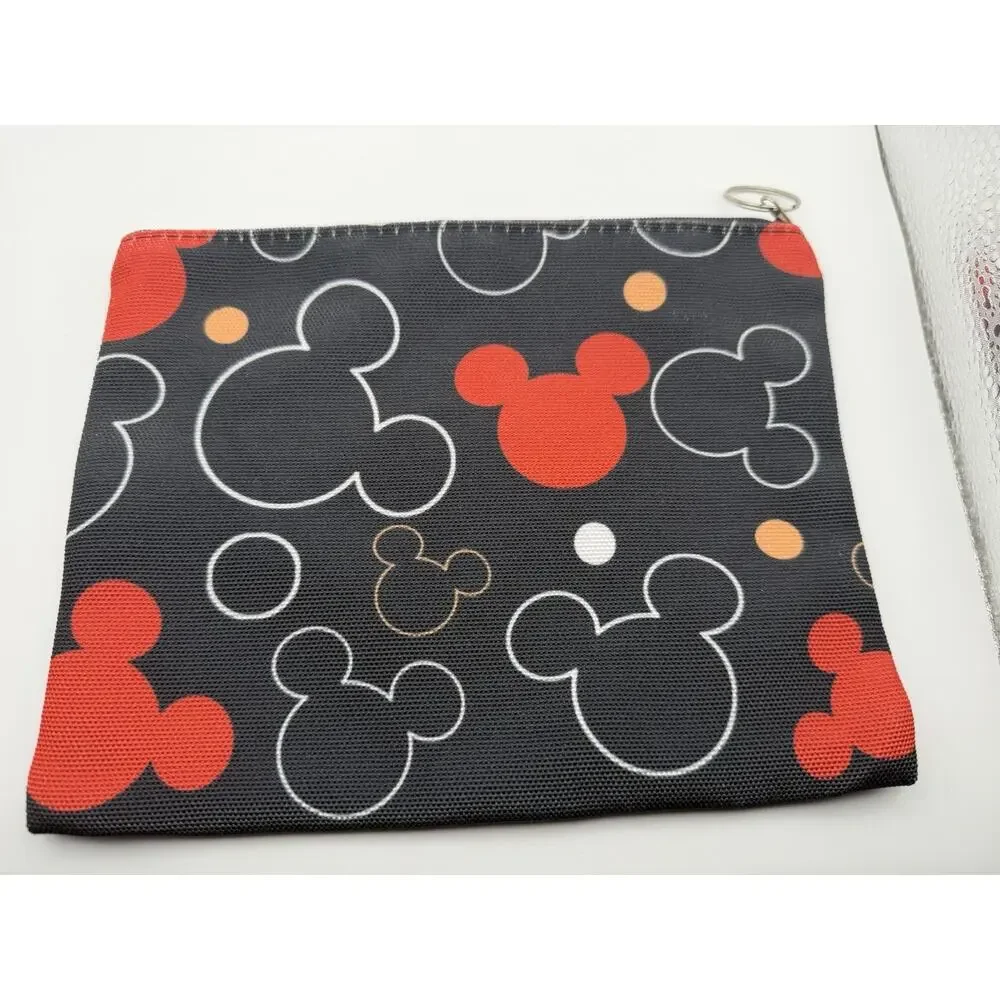 Mickey Mouse Travel Makeup Pouch Nylon Bag Toiletries Storage Zip Black Red
